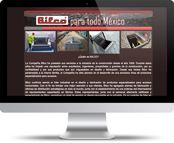 Vista del sitio web de Escotillas Bilco México
